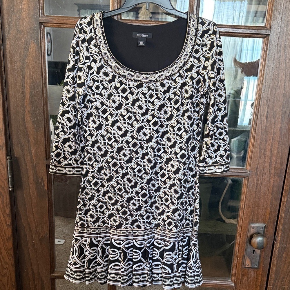 White House Black Market Geometric‎ Chain Link Embellished Drop Waist Dress S